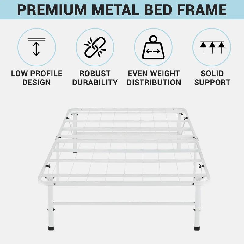 Alwyn Home Muscoy 14" Foldable Steel Bed Frame, No Box Spring Needed, Underbed Storage , Easy Assembly