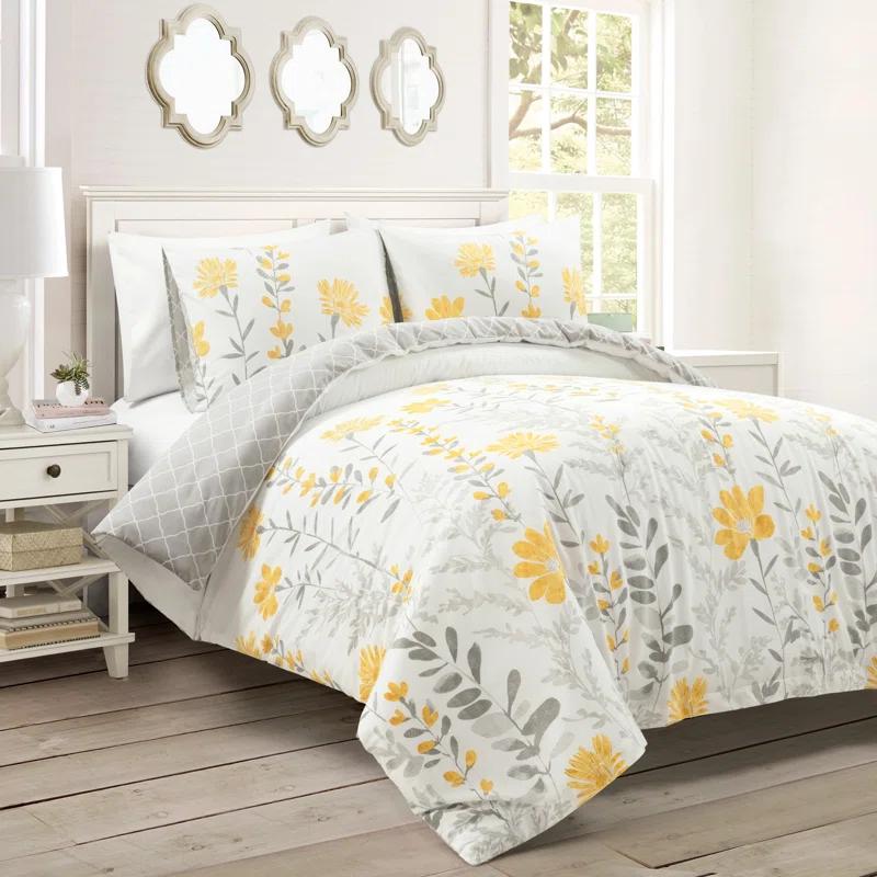 Lush Decor Yellow/Gray Cotton 3 Piece Duvet Cover Set