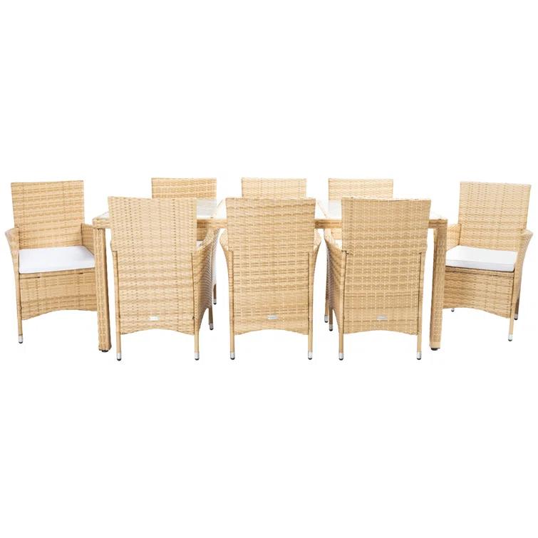 Safavieh Hailee 8 - Person Wicker Patio Dining Set with Rectangular Table , Cushions Included