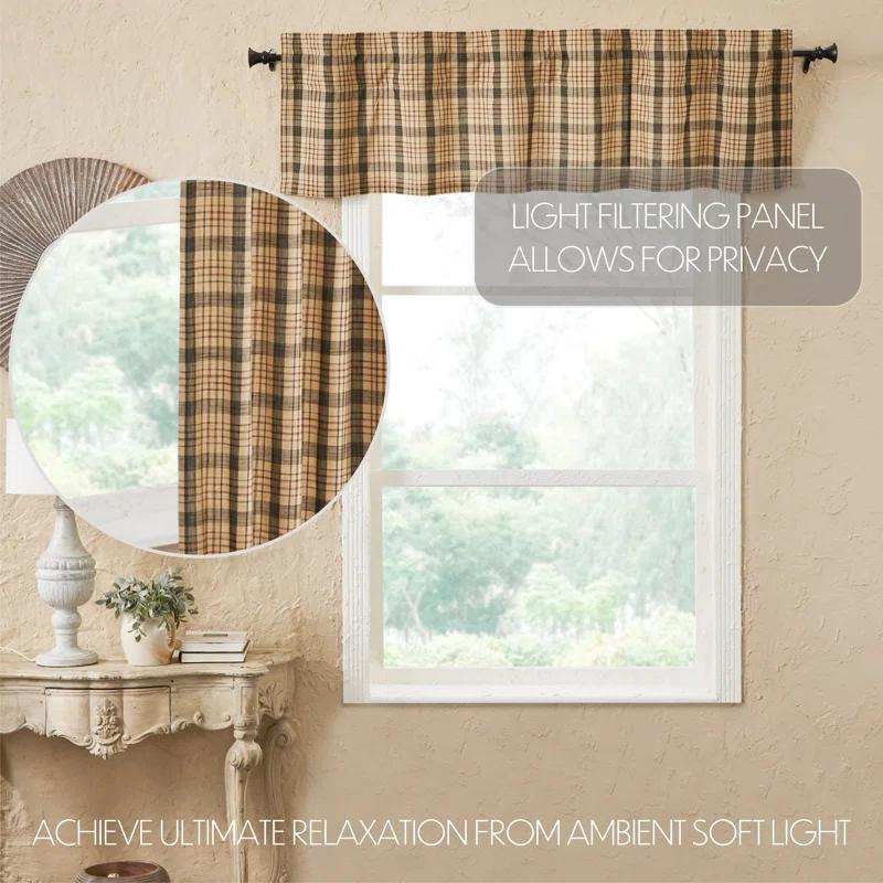 Rosalind Wheeler Holms Plaid Cotton Tailored Window Valance in Khaki/ Forest Green/ Russet