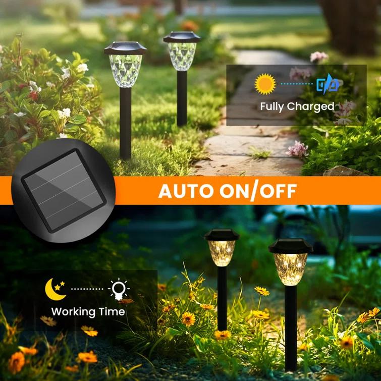 gigalumi 12 Pack Solar Pathway Lights, Waterproof Auto On/Off Outdoor Solar Lights for Garden,Walkway and Driveway,2800K