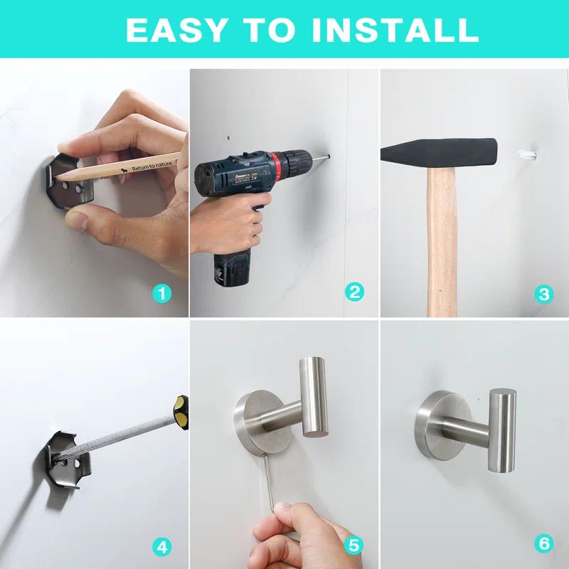 maiguoone A4BK-801 Bathroom Stainless Steel Towel Hooks Wall Mounted 4-Pack