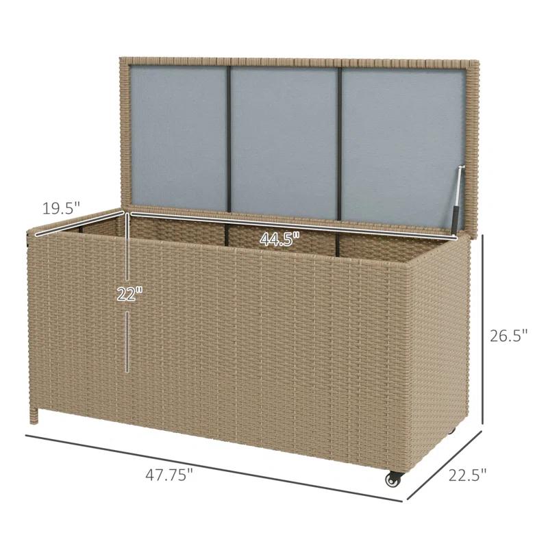 Tryimagine Outsunny 83 Gallon Deck Box, Large Outdoor Storage Chest, PE Wicker Trunk For Outside On Wheels For Garden Tools, Pool Toys & Patio Furniture Cushions