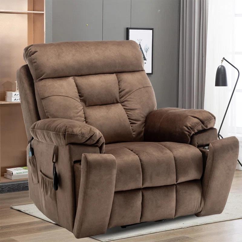 Latitude Run® Large Electric Massage Recliner With Heat, Velvet Lift Recliner Chair For Elderly Oversize with Hidden Cup Holder