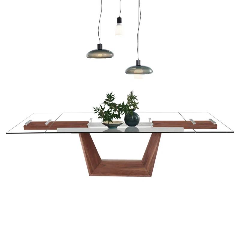 Davee Extendable Glass Top Solid Wood Base Dining Table