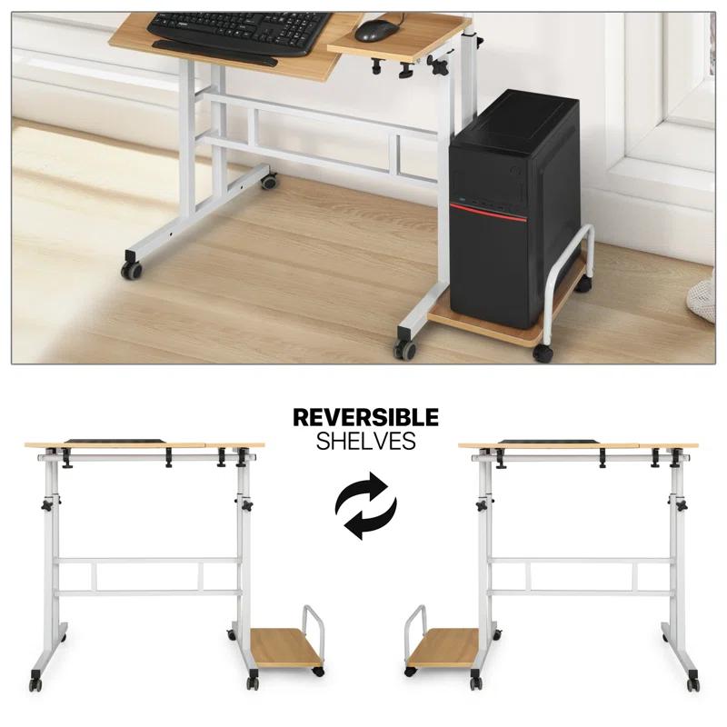 MoNiBloom Mobile Computer Desk Workstation, Rolling Laptop Standing Table with Monitor Shelf and Host Rack