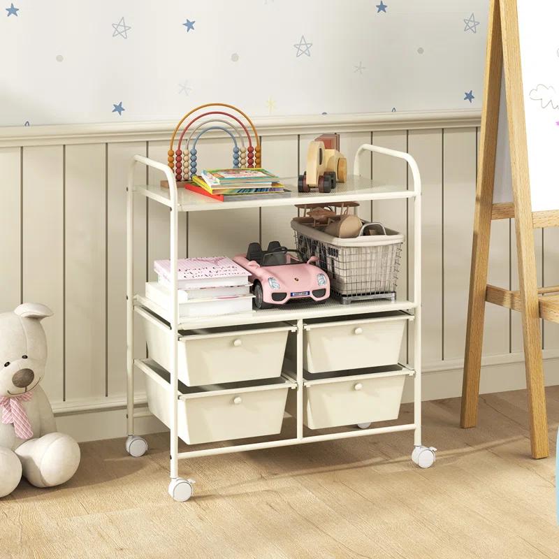 Latitude Run® Rolling Storage Cart Metal Rack Shelf 4 Drawers Home Office Furniture