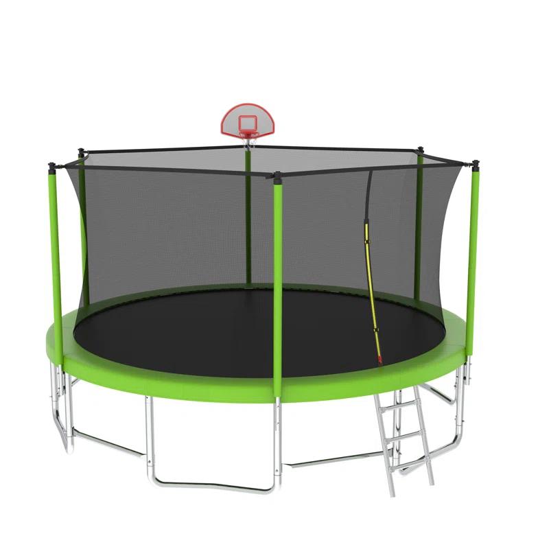 Excellent Future 16FT Trampoline With Balance Bar  And  Basketball Hoop And Ball, ASTM Approved Reinforced Type Outdoor Trampoline With Enclosure Net
