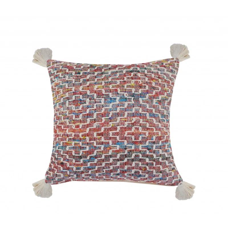 ZeaZu 20" X 20" Red Green Blue Yellow And Orange Polyester Geometric Zippered Pillow