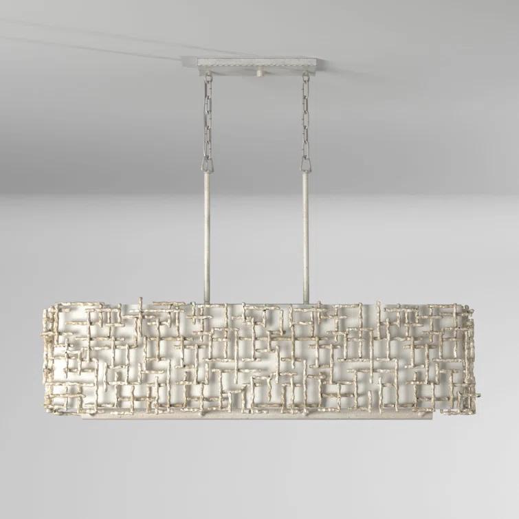 -Eight Light Linear Oval Chandelier In Transitional Style-24.25 Inches Wide By 23.75 Inches Tall-Silver Leaf Finish Fredrick Ramond Lighting