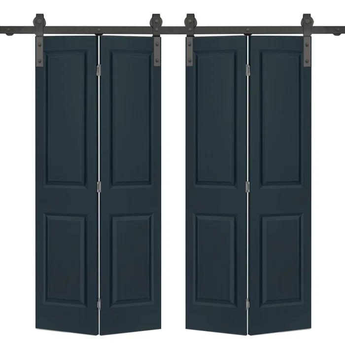 Calhome Paneled MDF Composite Double Bifold Barn Doors with Installation Hardware Kit
