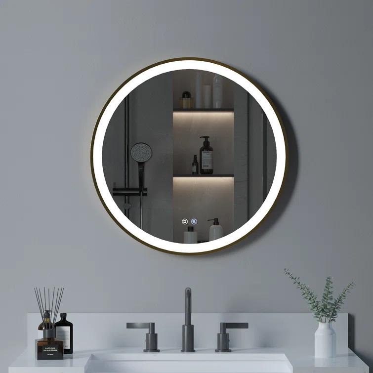 Deluxe Living Modern Round Illuminated Dimmable LED Anti Fog Makeup Bathroom Vanity Mirror