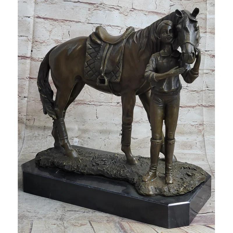 Foundry Select Midgard Equestrian Little Girl Child w/ Horse Bronze Statue Sculpture Figurine 11" x 12"