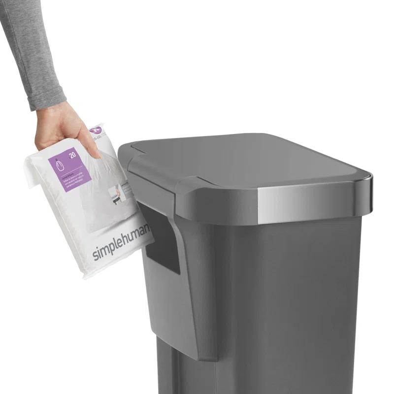 Simplehuman 45 Liter Rectangular Kitchen Trash Can with Liner Pocket, Grey Plastic