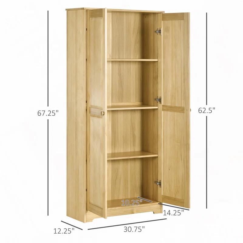 Foundry Select Shieda 67" Pinewood Kitchen Pantry Storage Cabinet, Freestanding Cabinets with Doors and Shelf Adjustability, Soft-Close Mechanism, Living Room & Dining Room Furniture