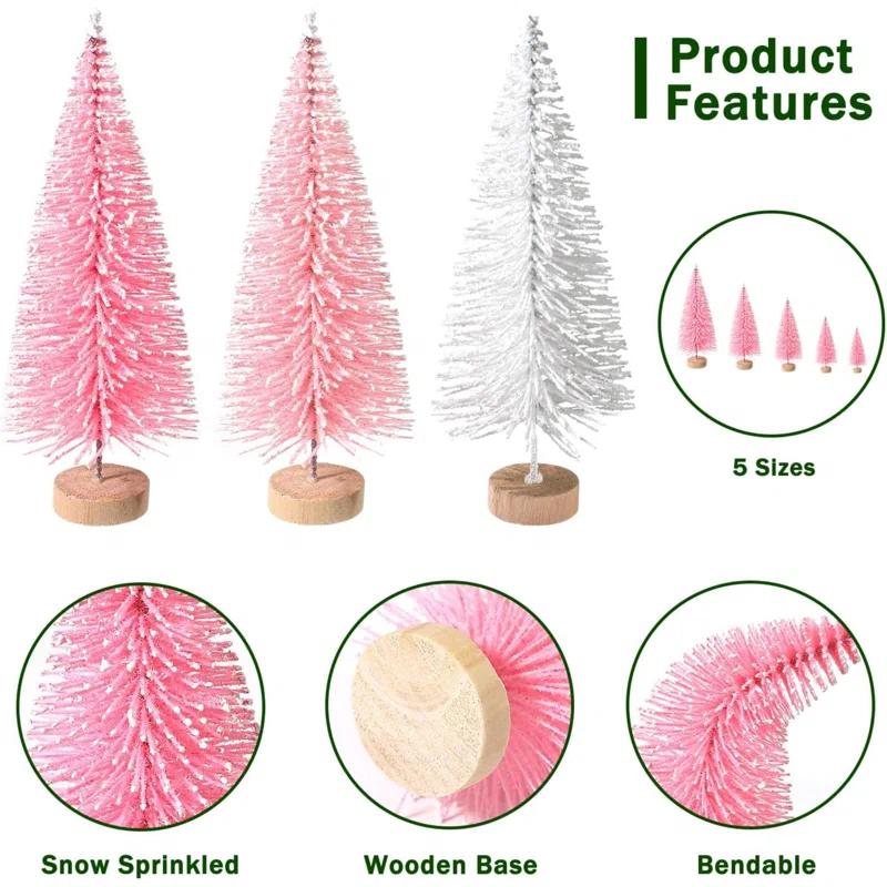 The Holiday Aisle® 30Pcs Mini Christmas Trees Artificial Christmas Tree Bottle Brush Trees With Wooden Base For Christmas Decor Christmas Party Home Table Craft Decorations