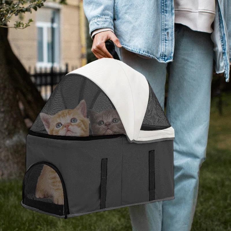 MoNiBloom Folding Pet Stroller, Foldable Dog Jogger Stroller with Detachable Carrier, Basket and Cup Holder