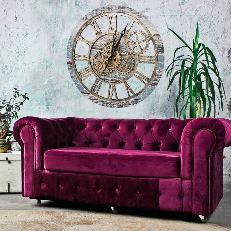 The Gears Clock Wall Clock 24" Round Oversized for Living Room decor with Real Moving Gears America Collection