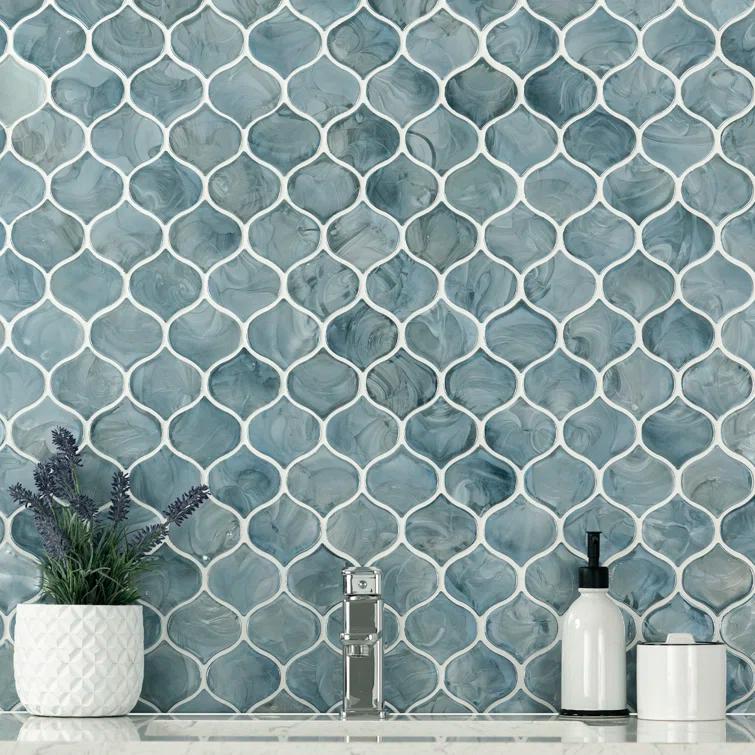 MSI Blue Shimmer Arabesque 10 in. x 10.2 in. Glass Mesh-Mounted Mosaic Wall Tile