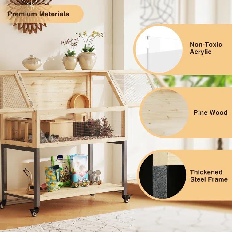 Tucker Murphy Pet™ Wooden Hamster Cage With Storage Shelf,Ventilated Small Animal Cage For Guinea Pig,Rat,Hedgehog,Chinchilla,Large Hamster Cages And Habitats With Acrylic Panels & Reviews | Wayfair
