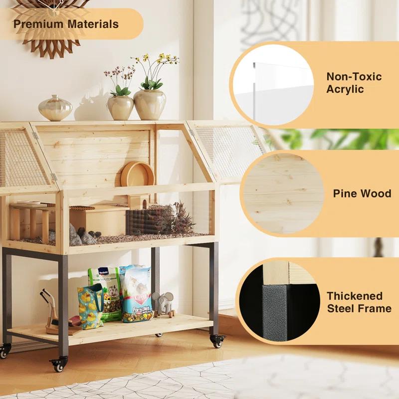 Tucker Murphy Pet™ Wooden Hamster Cage With Storage Shelf,Ventilated Small Animal Cage For Guinea Pig,Rat,Hedgehog,Chinchilla,Large Hamster Cages And Habitats With Acrylic Panels & Reviews | Wayfair