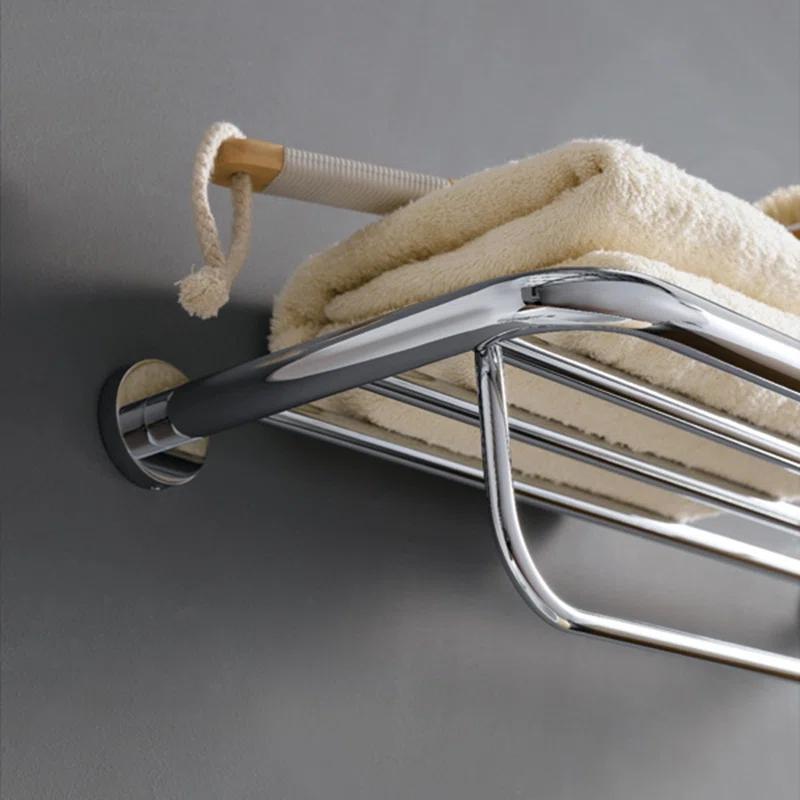 Blossom 500 Series Wall-Mounted Towel Rack with Shelf and Bar – Solid Brass Bathroom Accessory for Shower or Vanity, Space-Saving Lavatory Towel Holder BA02 509 01