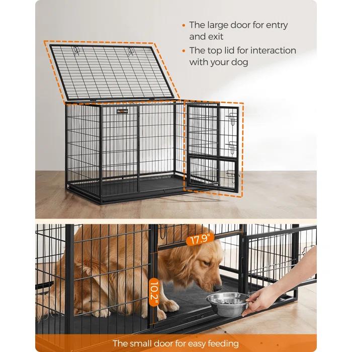FEANDREA Heavy-Duty Dog Crate with Removable Tray