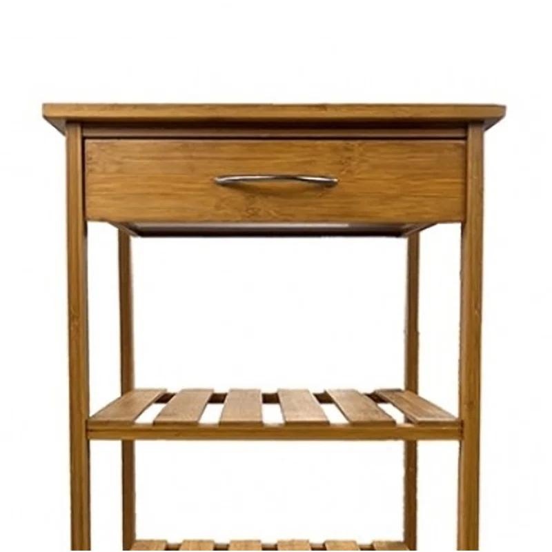 Benjara Harry Kitchen Bar Cart, 1 Drawer, 3 Shelves, Brown Bamboo, Rolling Wheels