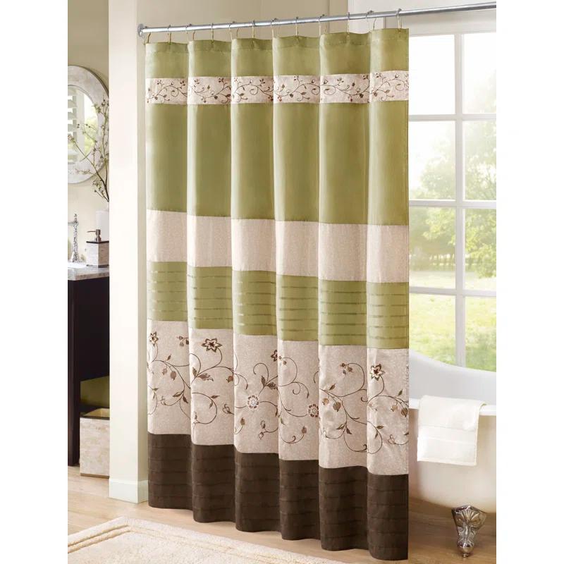 Madison Park Serene Faux Silk Embroidered Floral Shower Curtain