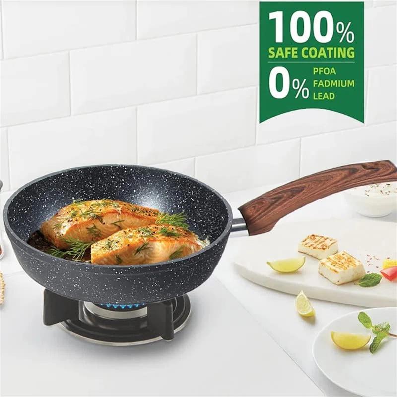 BN-LINKKL Kitchen Academy Induction Cookware Sets - 12 Piece Cooking Pan Set, Granite Black Nonstick Pots And Pans Set