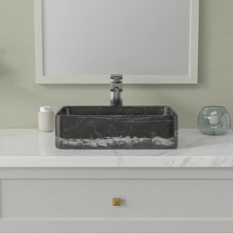 COUOKO COUOKO 19''L x 15"W Black Marble Ceramic Rectangular Vessel Bathroom Sink C-VSF1915-M