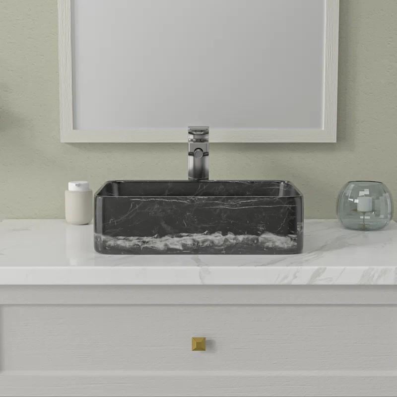 COUOKO COUOKO 19''L x 15"W Black Marble Ceramic Rectangular Vessel Bathroom Sink C-VSF1915-M