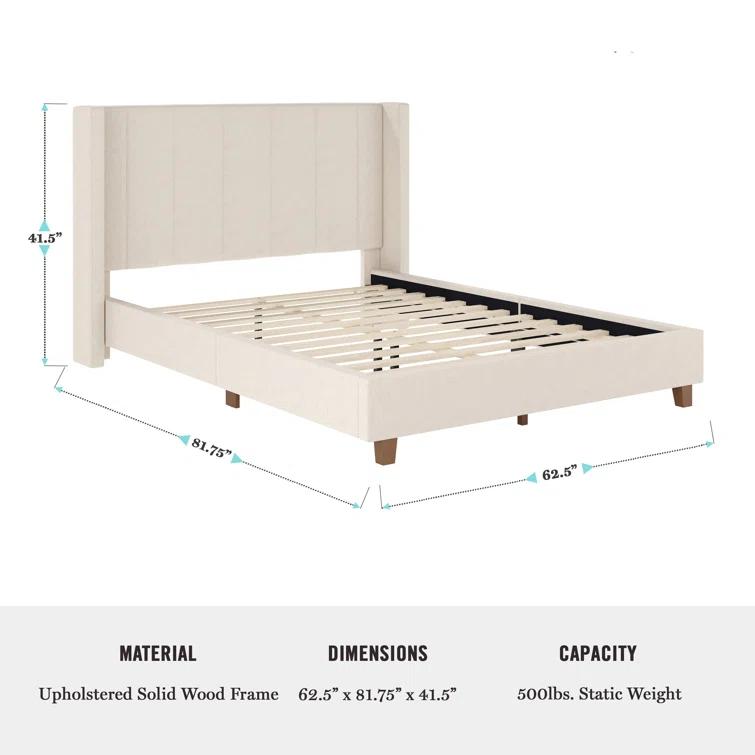 Martha Stewart Martha Stewart Kay Upholstered Platform Bed With Channel Stitched Wingback Headboard