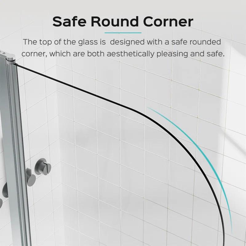 Tryimagine 43 In. W * 58 In. H Frameless Folding Shower Doors For Bathtub, 1/4" (6Mm) Thick SGCC Tempered Glass Door, Bathroom Pivot Tub Glass Door CCNPPcc-W1552P173133