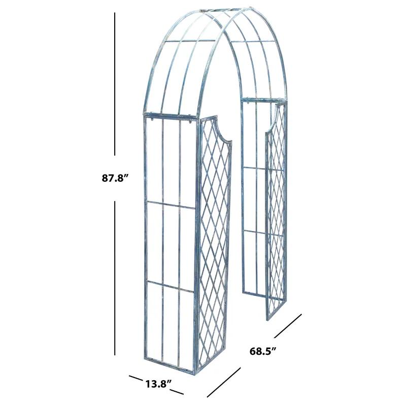 Antique Blue Iron Garden Arbor with Arch Design