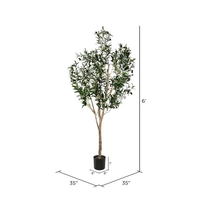 Vickerman Artificial Green Olive Tree in Black Planters Pot.