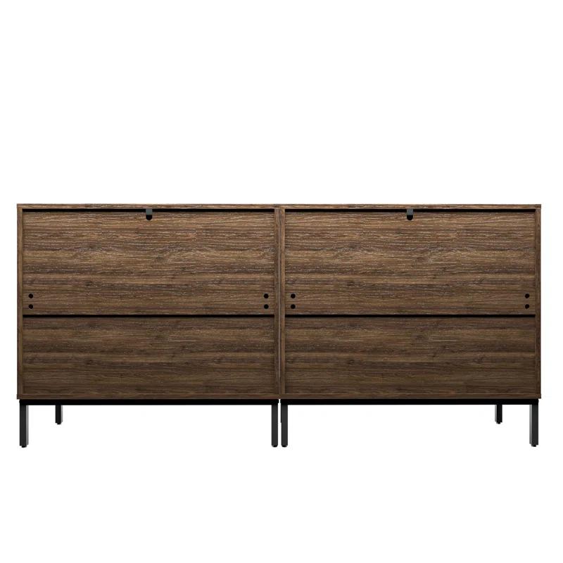 HOMEIBRO Farmhouse 61 in. W Sideboard Buffet Accent Storage Cabinet with Strip Skeleton Door and Adjustable shelves(set of 2)