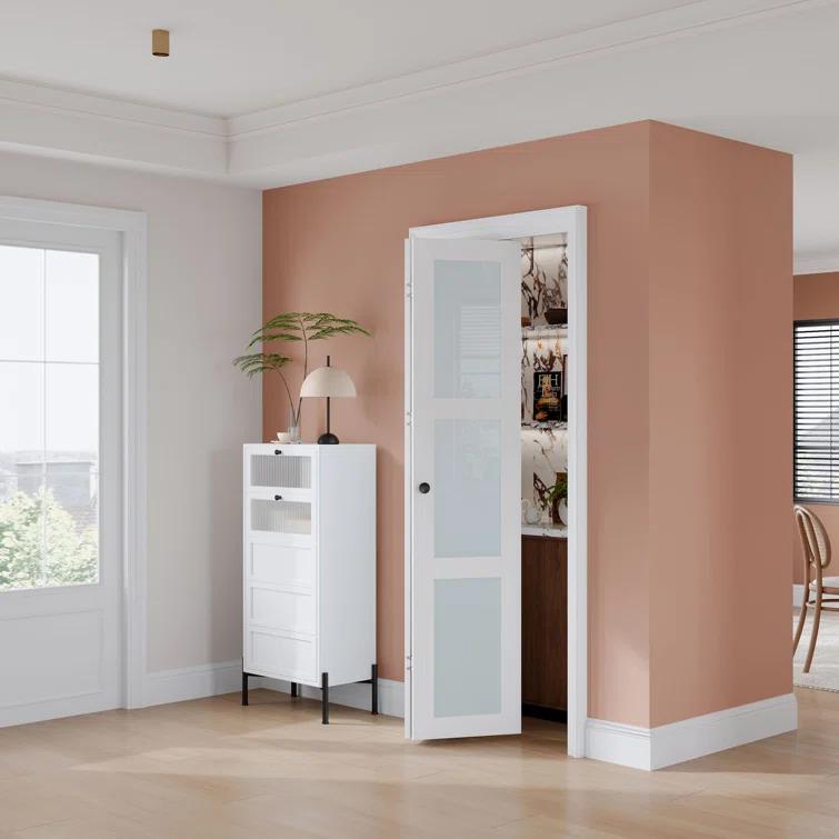 EASELIFE Frosted Glass And Solid Manufactured Wood Bi-Fold Door With Installation Hardware Kit