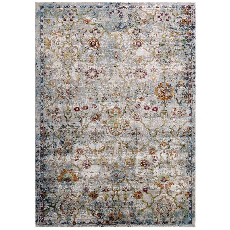 Modway Modway Porch & Den Fauntleroy Distressed Vintage Floral Lattice Area Rug