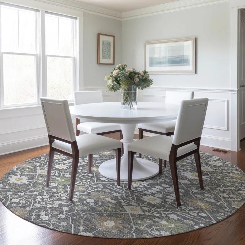 Machine Washable Indoor/Outdoor Chayden ACN1009 Charcoal 8' x 8' Round Rug