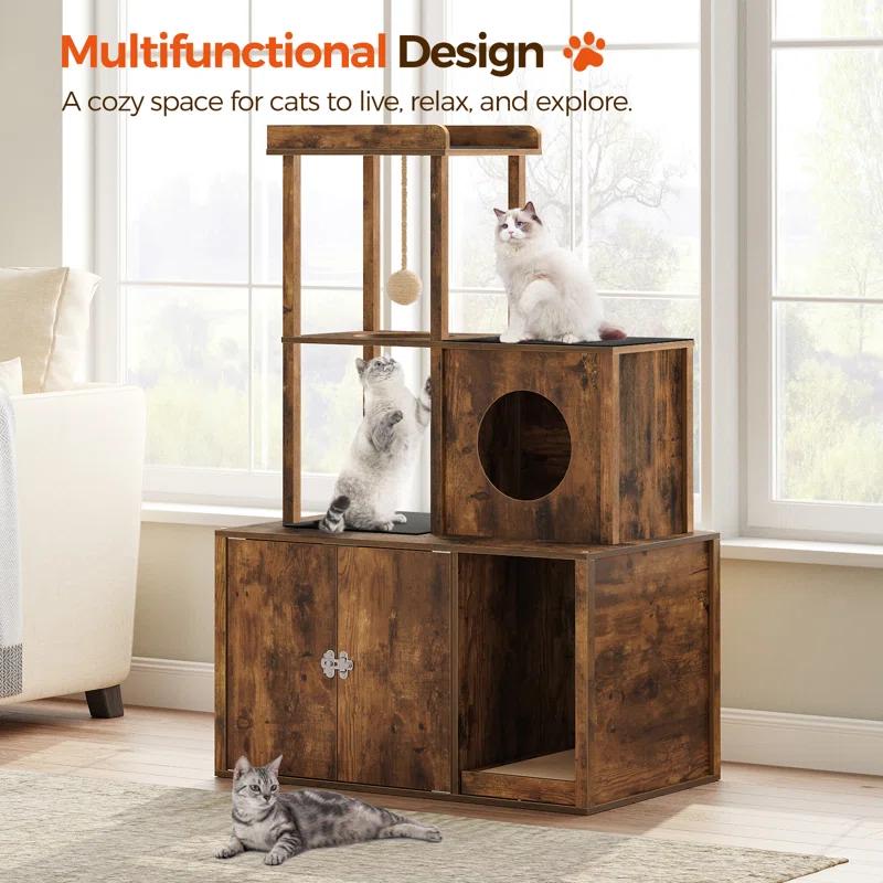 Archie & Oscar™ Cat Tree Hidden Cat Litter Box Furniture With Condo And Plush Ball