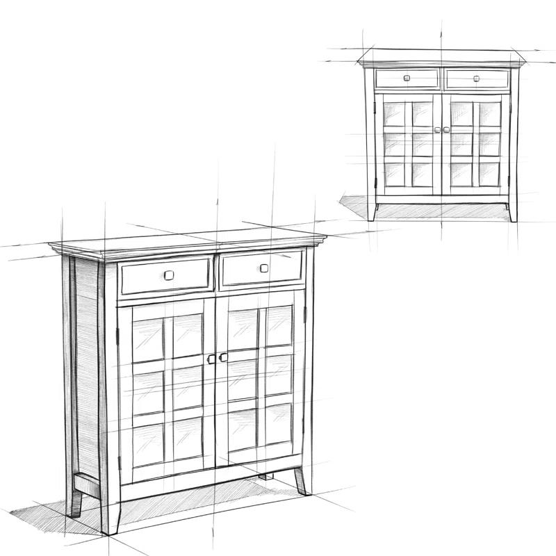 Simpli Home Acadian 36"W Solid Wood 2-Shelf Entryway Storage Cabinet with Glass Doors and 2 Drawers