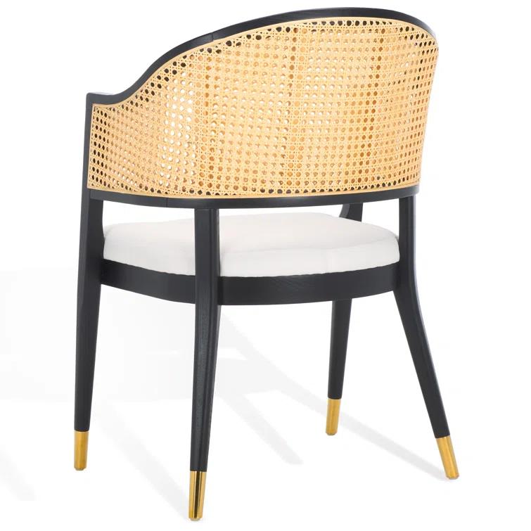 SAFAVIEH Couture Rogue Mid-Century Linen Solid Dining Chair, Black/Natural