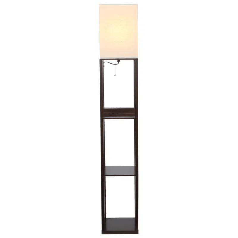 Maxwell 63 in. USB Charging LED 3-Shelf Floor Lamp with Beige Fabric Square Shade