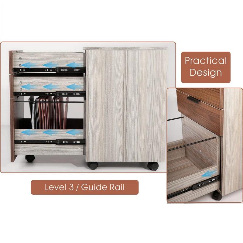 Zipcode Design™ Gosser Home File Cabinet with Wheels - 3-Drawer Mobile Vertical Storage