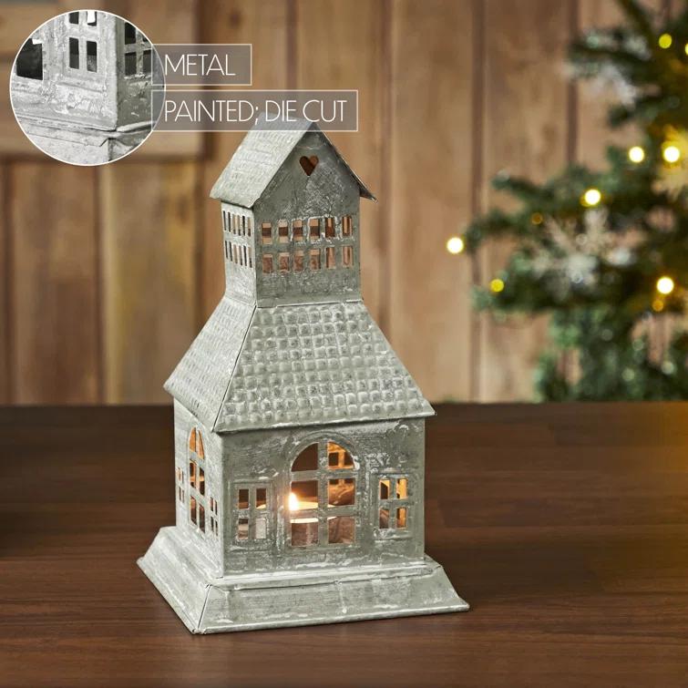 VHC Brands Festive Finds Tealight Holder Metal Village House A 9.5x5.5x5.5