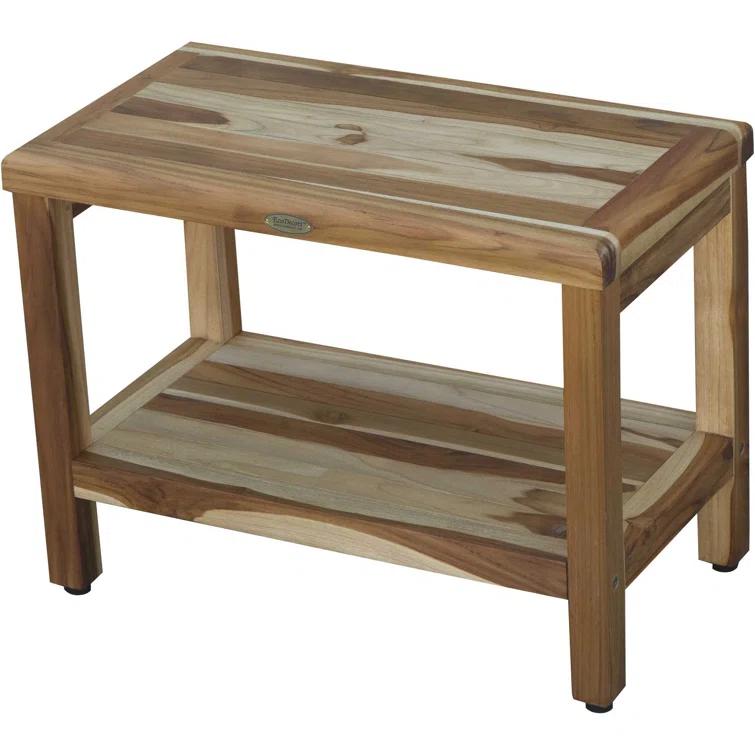 ZeaZu Rectangular Teak Shower Bench With Shelf
