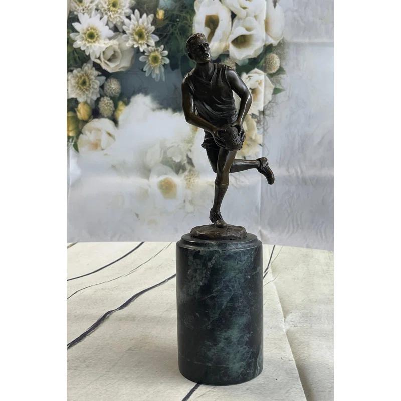 Red Barrel Studio® Bronze Statue Union League Rugby Football Player Trophy Sport Figurine Figure