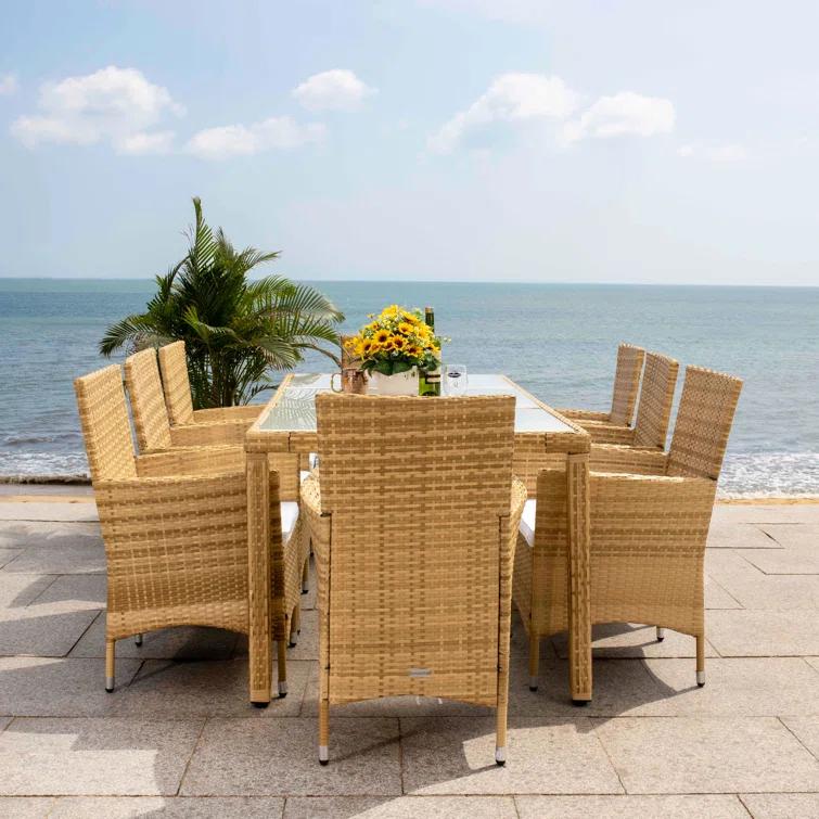 Safavieh Hailee 8 - Person Wicker Patio Dining Set with Rectangular Table , Cushions Included