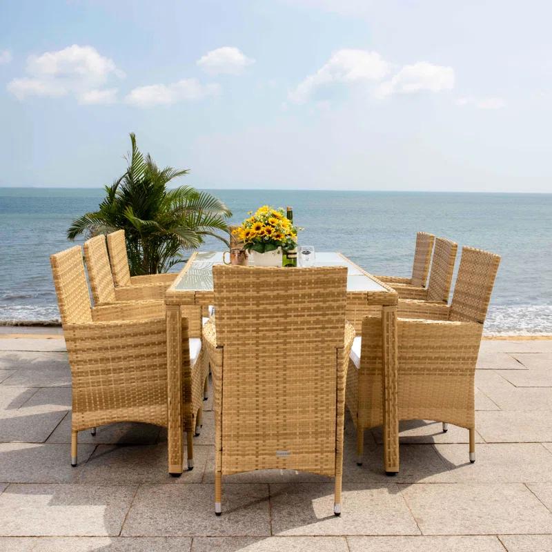 Safavieh Hailee 8 - Person Wicker Patio Dining Set with Rectangular Table , Cushions Included